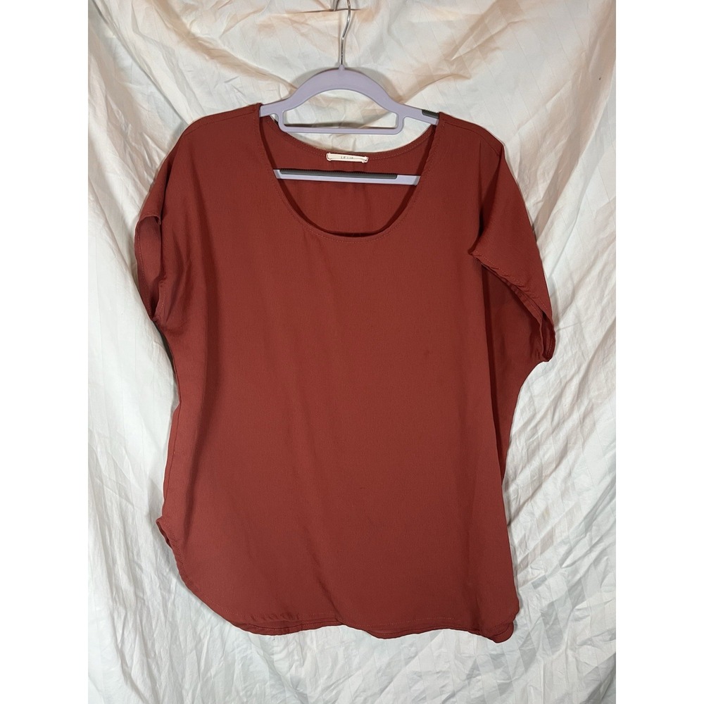 LE LIS Women's Rust Orange‎ Short Sleeve Scoop Neck Tunic Top Made in USA
